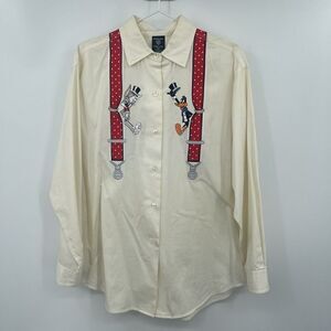Warner Bros womans M vintage button top long sleeve embroidered bugs bunny